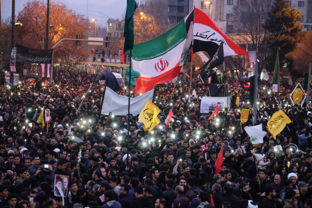 Iranians gather in the northeastern city of Mashhad in response to the death of Gen. Qassem Soleimani on Jan. 5, 2020. (MEHDI JAHANGHIRI/IRAN'S FARS NEWS AGENCY/AFP via Getty Images)