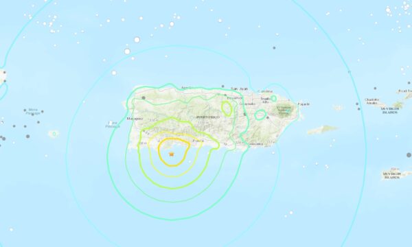 A map showing the location of the earthquake just off the coast of Puerto Rico
