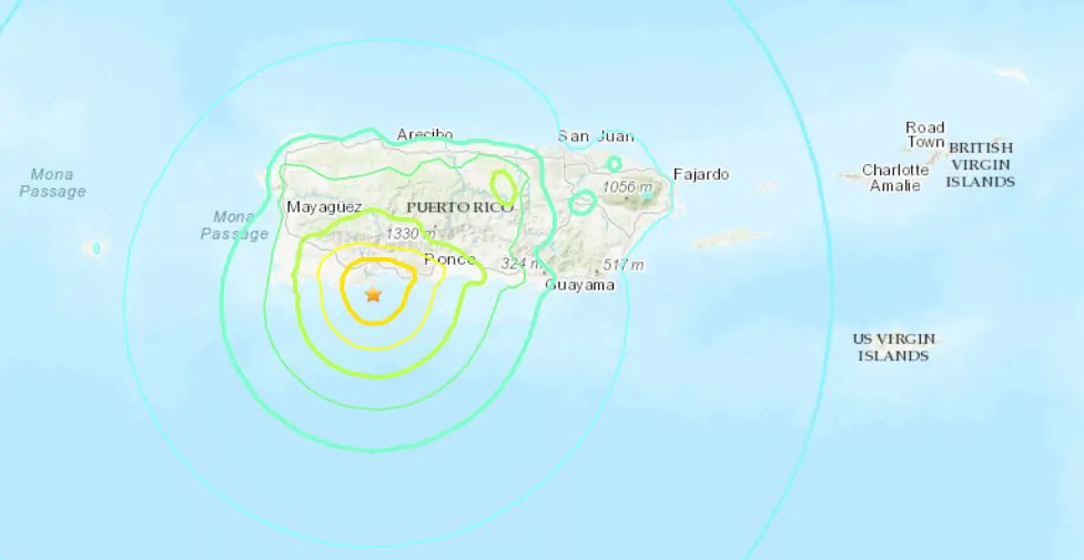 A map showing the location of the Jan. 7 earthquake just off the coast of Puerto Rico. (USGS)