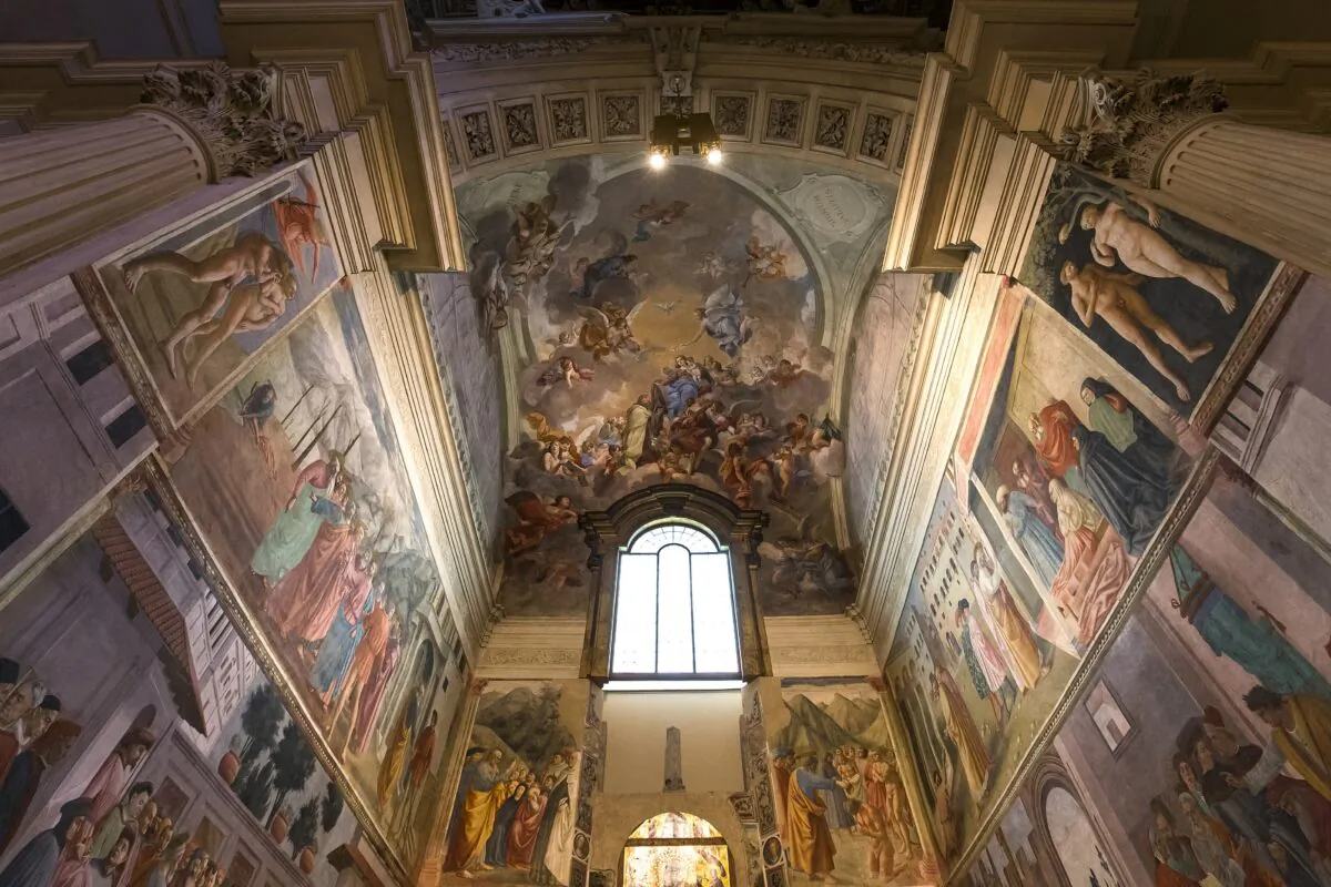 The Brancacci Chapel in Florence with the fresco cycle painted by Masaccio and Masolino, circa 1425–1427. (Patrick Isogood/ Shutterstock.com)