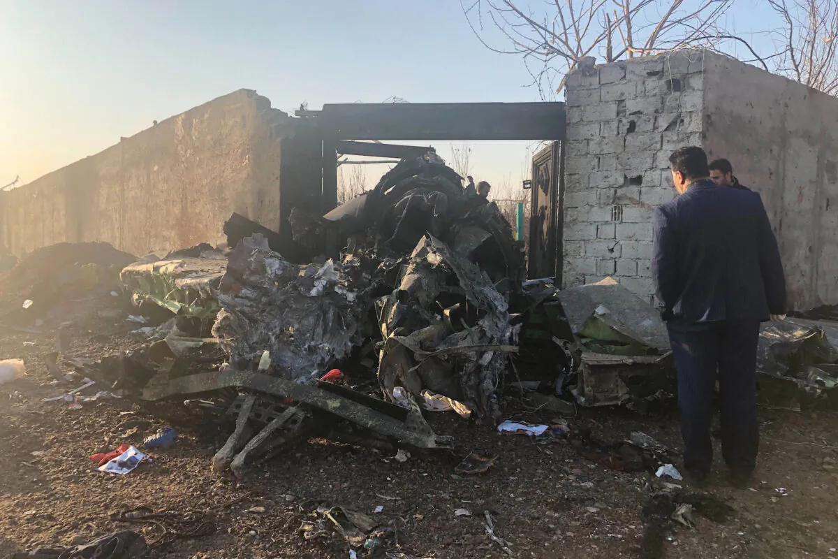 Debris is seen from a plane crash on the outskirts of Tehran, Iran, Jan. 8, 2020. (Mohammad Nasiri/AP Photos)