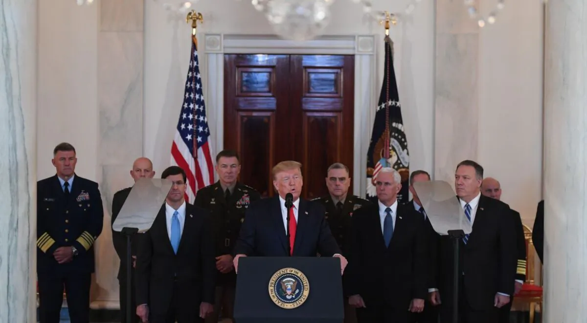 President Donald Trump speaks about the situation with Iran in the Grand Foyer of the White House in Washington on Jan. 8, 2020. (Saul Loeb/AFP via Getty Images)