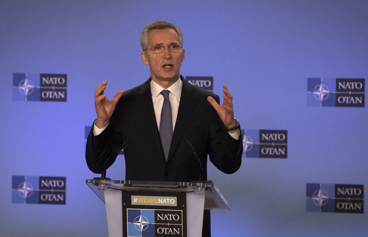 NATO Secretary General Jens Stoltenberg speaks during a media conference after a meeting of The North Atlantic Council at Ambassadorial level at NATO headquarters in Brussels, on Jan. 6, 2020. (Virginia Mayo/AP Photo)