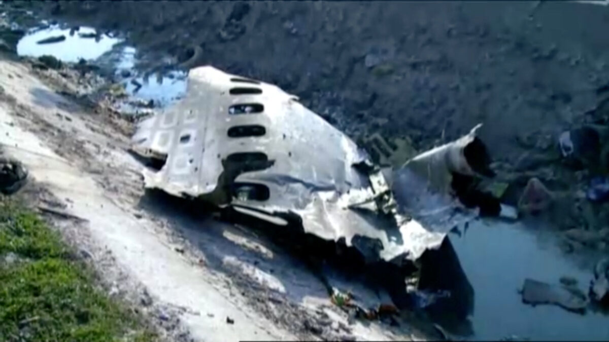 Part of the wreckage from Ukraine International Airlines flight PS752, a Boeing 737-800 plane that crashed after taking off from Tehran's Imam Khomeini airport