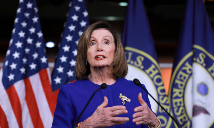 House Speaker Nancy Pelosi (D-Calif.) at a press conference in the U.S. Capitol in Washington on Jan. 9, 2020. (Charlotte Cuthbertson/The Epoch Times)