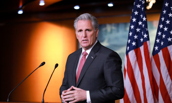 House Minority Leader Rep. Kevin McCarthy (R-Calif.) at a press conference in the Capitol in Washington on Jan. 9, 2020. (Charlotte Cuthbertson/The Epoch Times)
