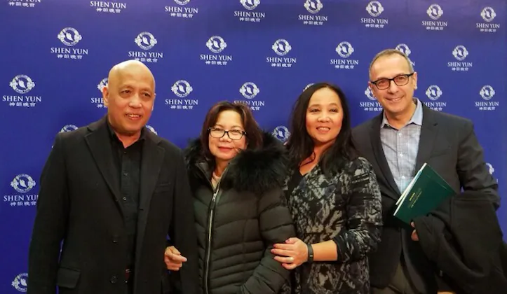 The Bautistas and Palermos (R) enjoyed Shen Yun Performing Arts at the Mississauga Living Arts Centre on Jan. 8, 2020. (NTD Television)