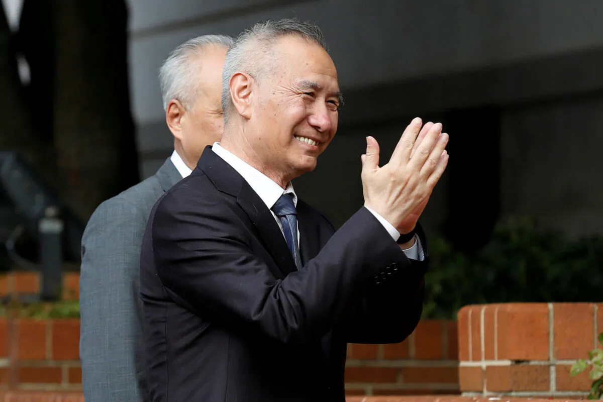 China's Vice Premier Liu He gestures as he arrives for U.S.-China trade negotiations in Washington, D.C., on Oct. 10, 2019. (Yuri Gripas/Reuters)