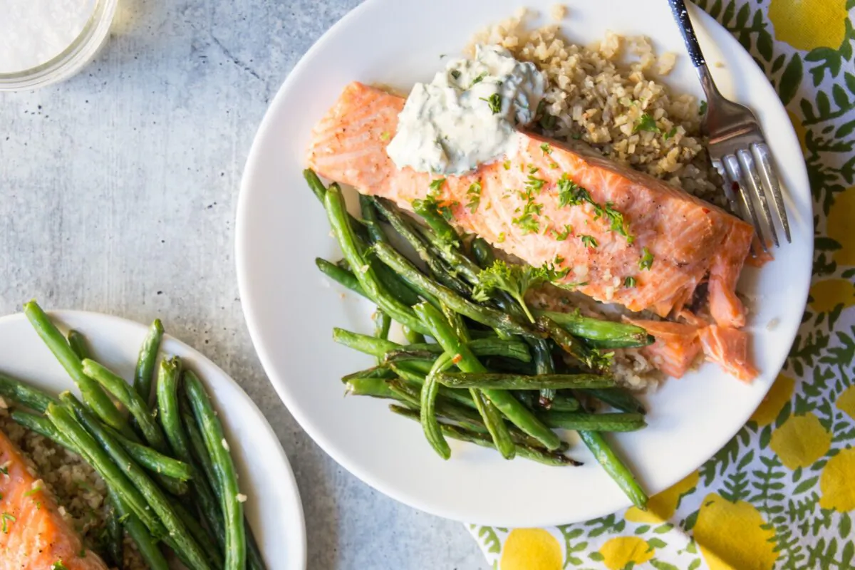 Sheet-pan salmon, a three-in-one meal. (Caroline Chambers)