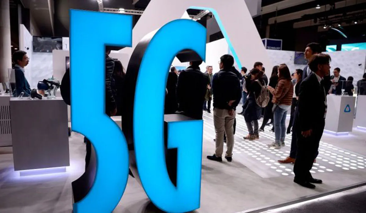A 5G sign is displayed at a stand at the Mobile World Congress (MWC) in Barcelona, Spain, on Feb. 25, 2019. (Josep Lago/AFP/Getty Images)