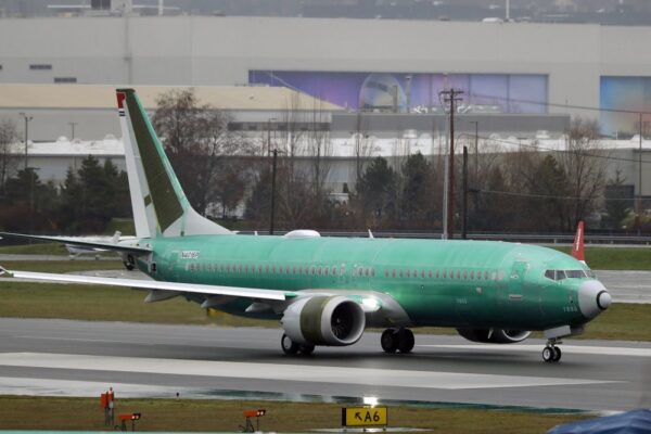 A Boeing 737 Max being built for Norwegian Air International taxis