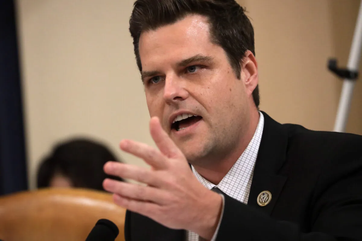 Rep. Matt Gaetz (R-Fla.) speaks in Washington in a file photograph. He was one of three Republicans to vote for a war powers resolution that said President Donald Trump shouldn't take military action against Iran without congressional approval. (Alex Wong/Getty Images)