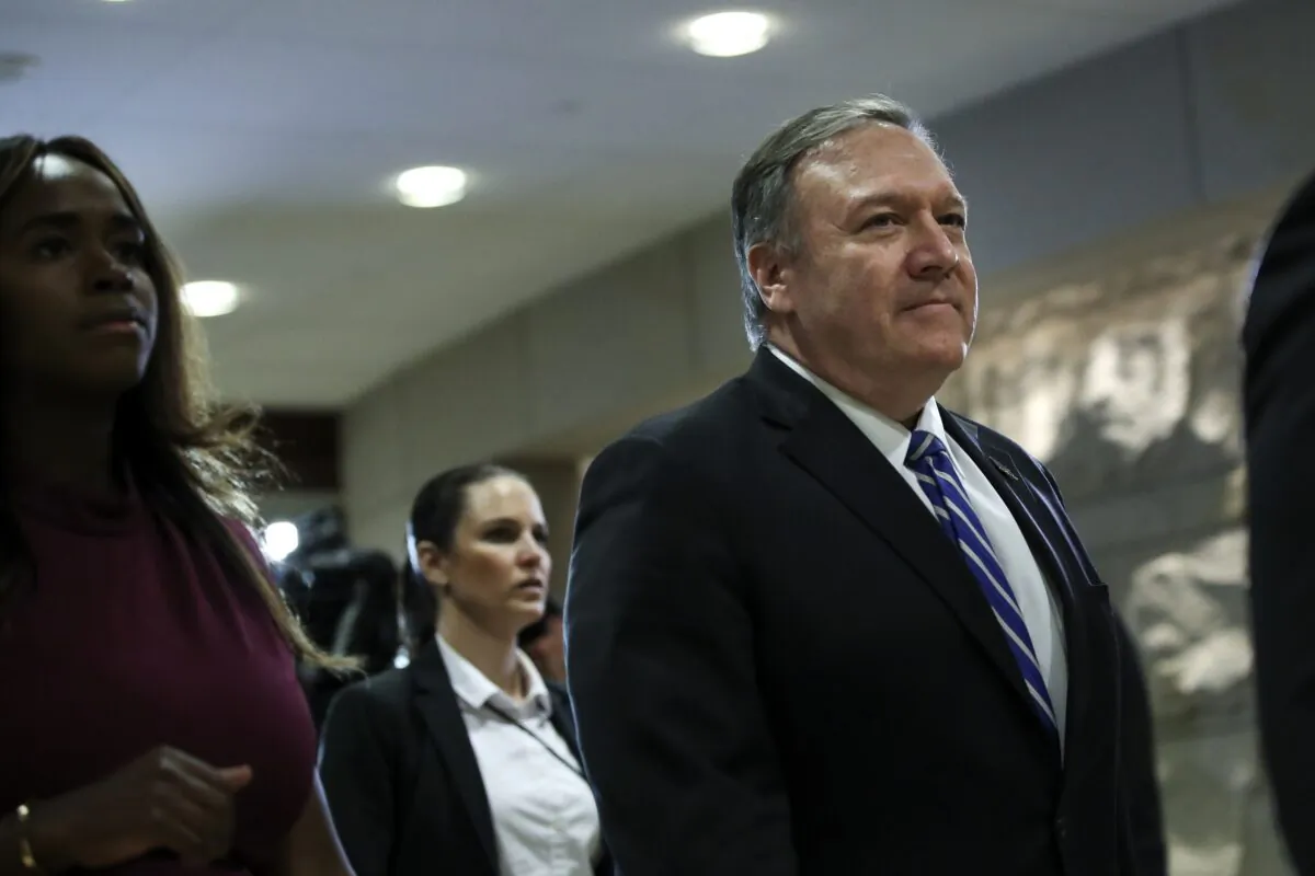 Secretary of State Mike Pompeo arrives for a briefing with members of the House of Representatives about the situation with Iran, at the U.S. Capitol in Washington on Jan. 8, 2020. (Drew Angerer/Getty Images)