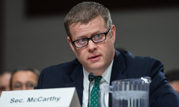 Secretary of the Army Ryan McCarthy testifies in response to Government Accountability Office findings about substandard military housing during a Senate Armed Services Committee hearing on Capitol Hill in Washington, DC, Dec. 3, 2019. (Saul Loeb/AFP) 