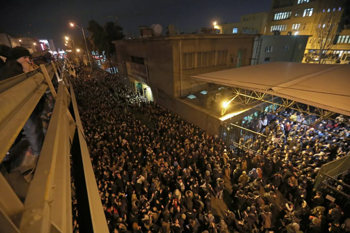Iranians students demonstrate following a tribute for the victims of Ukraine International Airlines Boeing 737 in front of the Amirkabir University in the capital Tehran, on Jan. 11, 2020. (ATTA KENARE/AFP via Getty Images)