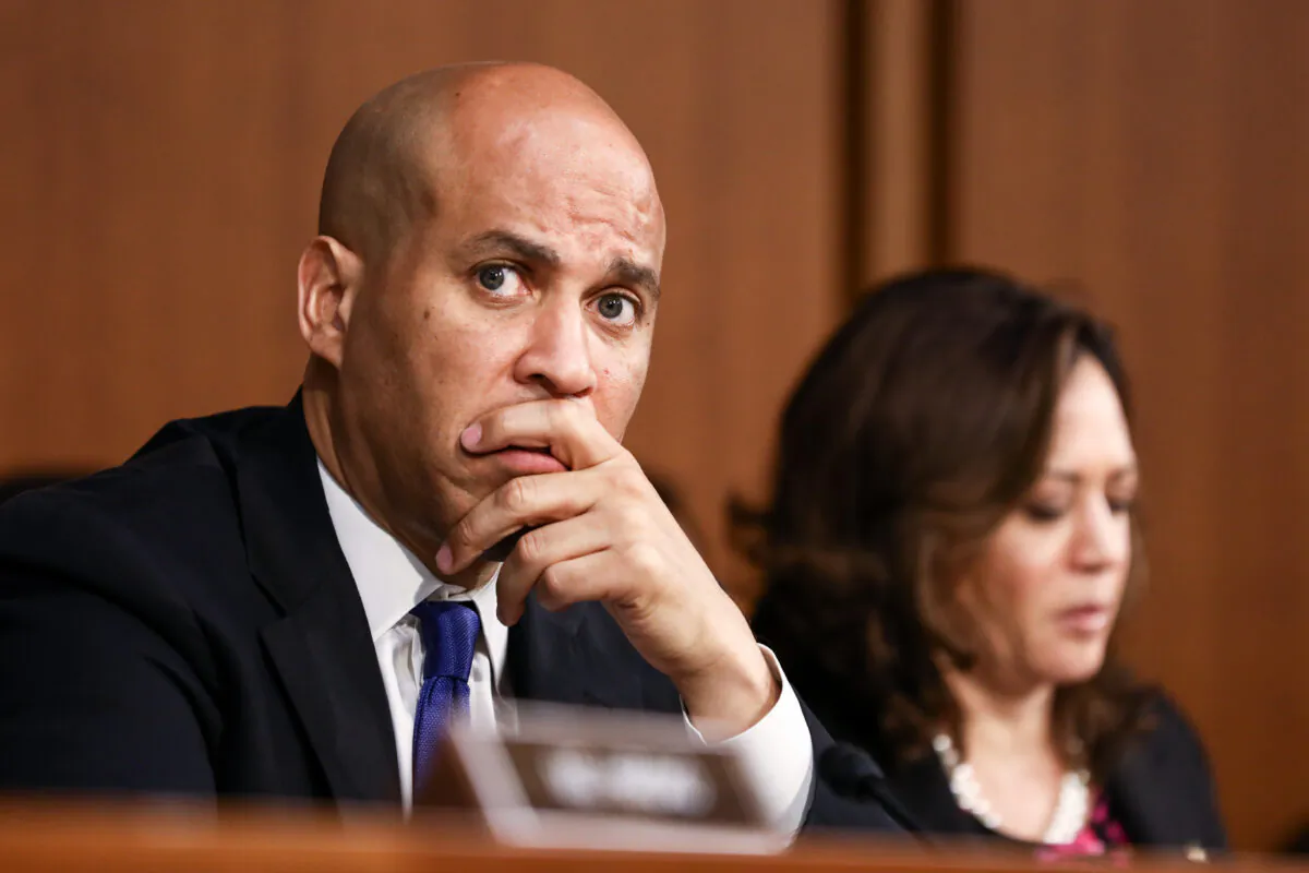Sen. Cory Booker (D-N.J.) speaks during the Judge Brett Kavanaugh confirmation hearings at the Capitol in Washington on Sept. 4, 2018. (Samira Bouaou/The Epoch Times)