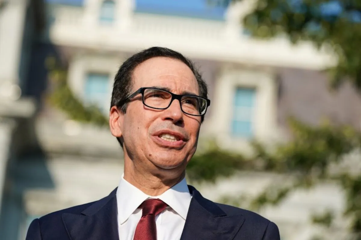 Secretary of the Treasury Steven Mnuchin answers questions from the press after an interview on CNBC on the North Lawn of the White House in Washington on Sept. 12, 2019. (Sarah Silbiger/Reuters)