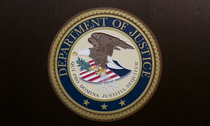 The Department of Justice seal. (Samira Bouaou/The Epoch Times)