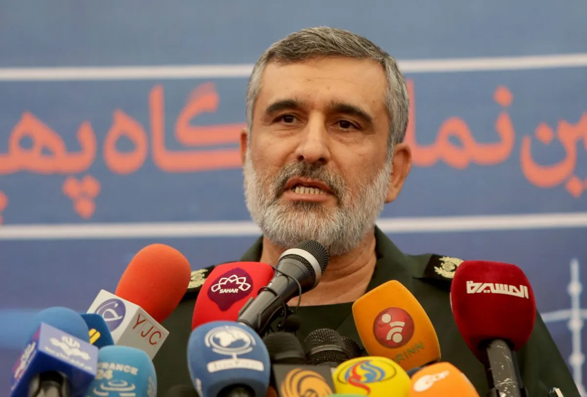 General Amir Ali Hajizadeh, the head of the Revolutionary Guard's aerospace division, speaks at Tehran's Islamic Revolution and Holy Defence museum, during the unveiling of an exhibition of what Iran says are U.S. and other drones captured in its territory, in the capital Tehran on Sept. 21, 2019. (Atta Kenare/AFP/Getty Images)