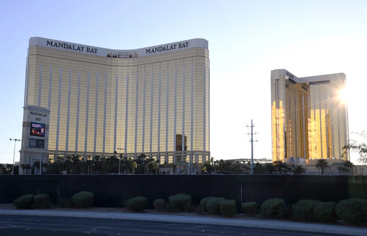 A fence surrounds the Las Vegas Village across from Mandalay Bay Resort and Casino almost two years after a massacre at the site in Las Vegas, Nevada, on Sept. 30, 2019. (Ethan Miller/Getty Images)