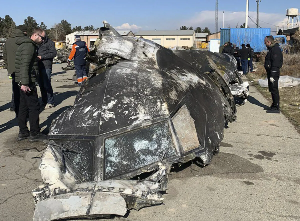 The wreckage of the Ukraine International Airlines Boeing 737-800 at the scene of the crash in Shahedshahr, southwest of the capital Tehran, Iran, in an undated file photo. (Ukrainian Presidential Press Office via AP)