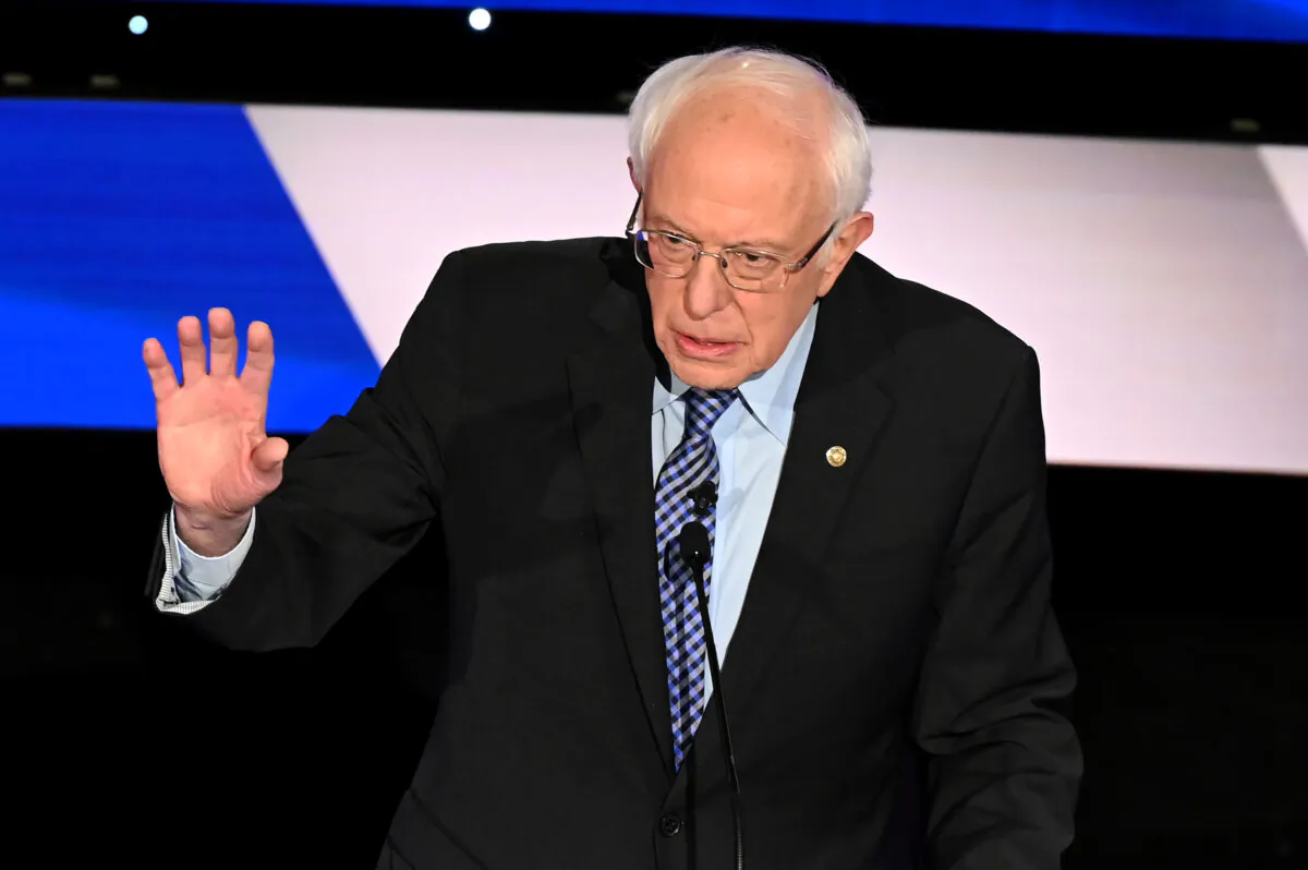 Sen. Bernie Sanders (I-Vt.) during the seventh Democratic primary debate of the 2020 presidential campaign season at the Drake University campus in Des Moines, Iowa, on Jan. 14, 2020. (Robyn Beck/AFP via Getty Images)