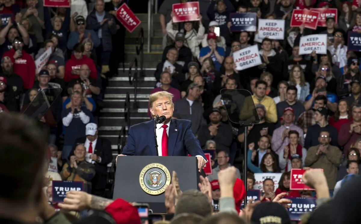 President Donald Trump speaks at a “Keep America Great” campaign rally at the Huntington Center in Toledo, Ohio, on Jan. 9, 2020. (Brittany Greeson/Getty Images)