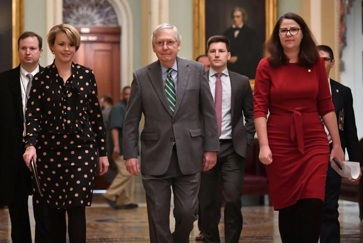 Senate Majority Leader Mitch McConnell arrives at the US Capitol on Jan. 16, 2020. (Mandel Ngan/AFP via Getty Images)