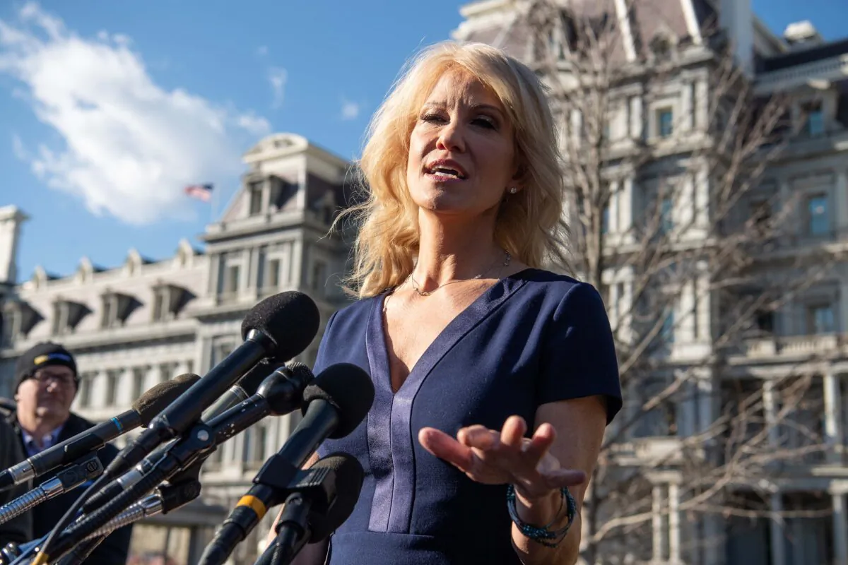 White House counselor Kellyanne Conway speaks to reporters outside the White House in Washington on Jan. 16, 2020. (Nicholas Kamm/AFP via Getty Images)