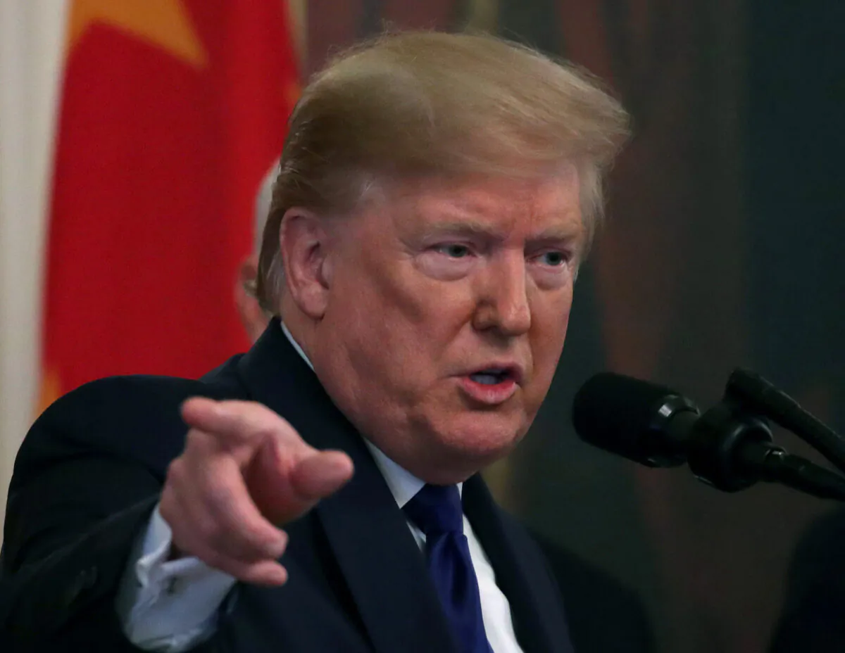 President Donald Trump speaks before he and Chinese Vice Premier Liu He signed phase 1 of a trade deal between the U.S. and China, in the East Room at the White House in Washington on Jan. 15, 2020. (Mark Wilson/Getty Images)