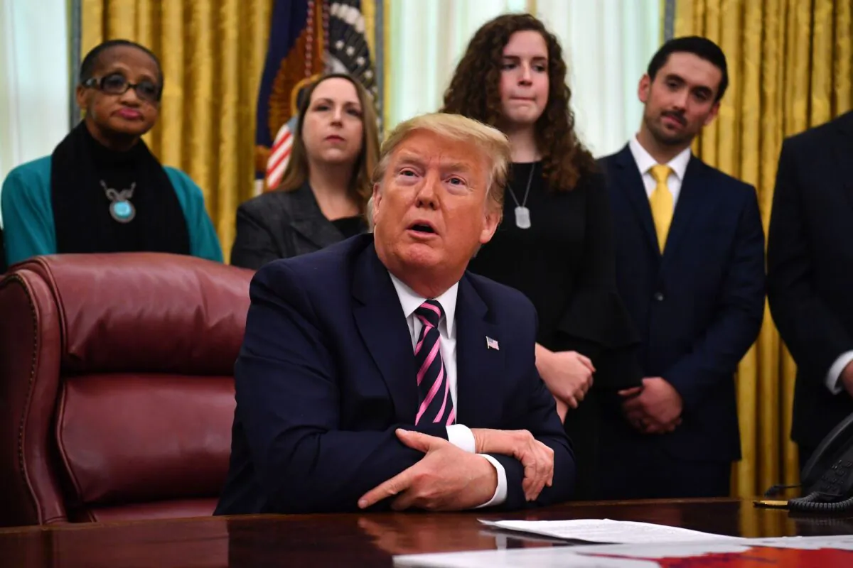 President Donald Trump speaks during the Announcement of the Guidance on Constitutional Prayer in Public Schools, at the White House in Washington, on Jan. 16, 2020. (Nicholas Kamm/AFP via Getty Images)