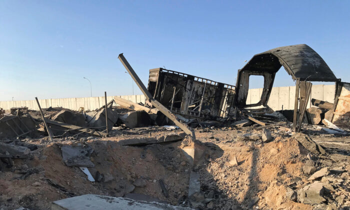 Debris and rubble are seen at the site where an Iranian missile hit at Ain al-Asad air base in Anbar province, Iraq on Jan. 13, 2020. (John Davison/Reuters)