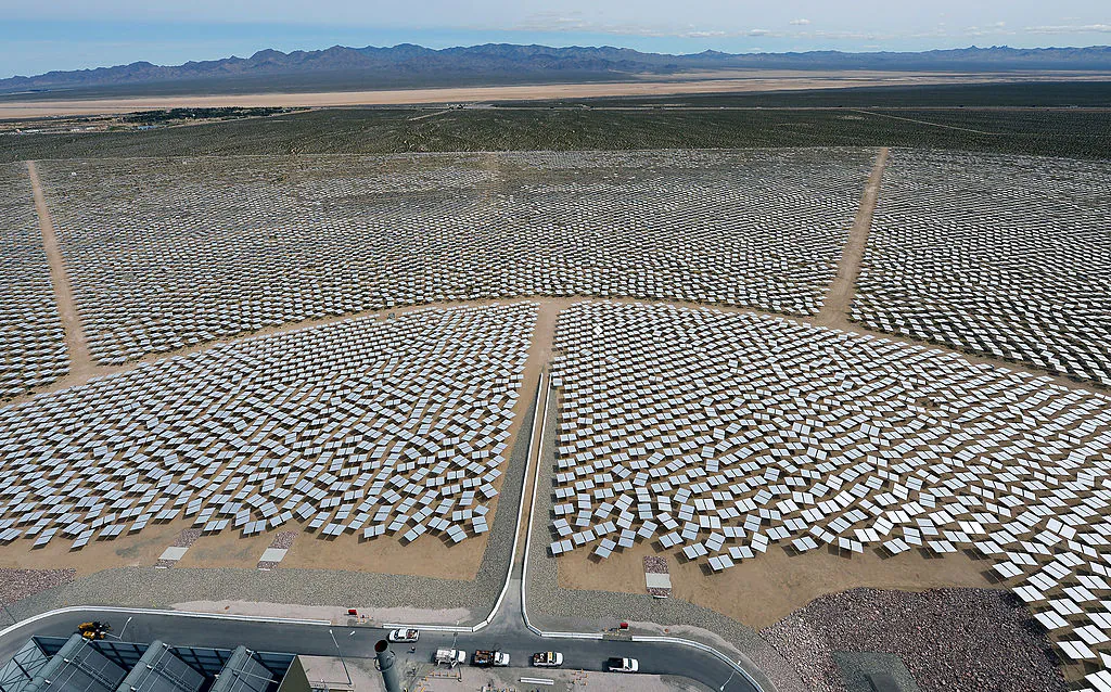 The Ivanpah Solar Electric Generating System, a solar thermal power system that powers some 140,000 homes, in the Mojave Desert in California on March 3, 2014. (Ethan Miller/Getty Images)