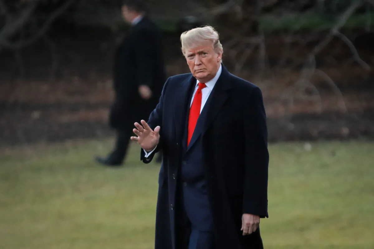 President Donald Trump walks to Marine One en route to Ohio for a rally, at the White House in Washington on Jan. 9, 2020. (Charlotte Cuthbertson/The Epoch Times)