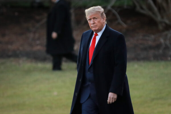 Trump walks on the South Lawn