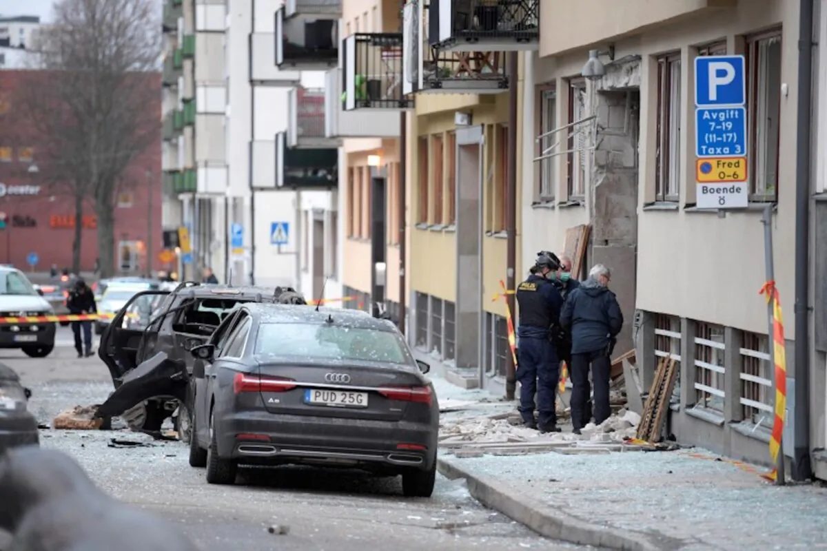 Police work on the site where an explosion damaged a residential building in central Stockholm, Sweden, on Jan. 13, 2020. (Janerik Henriksson/TT News Agency/via Reuters)