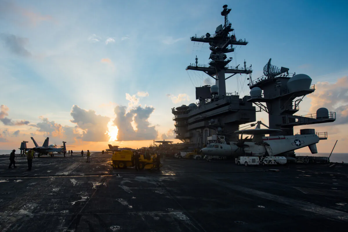 The aircraft carrier USS Carl Vinson (CVN 70) transits the South China Sea on April 8, 2017.  (Matt Brown/U.S. Navy via Getty Images)