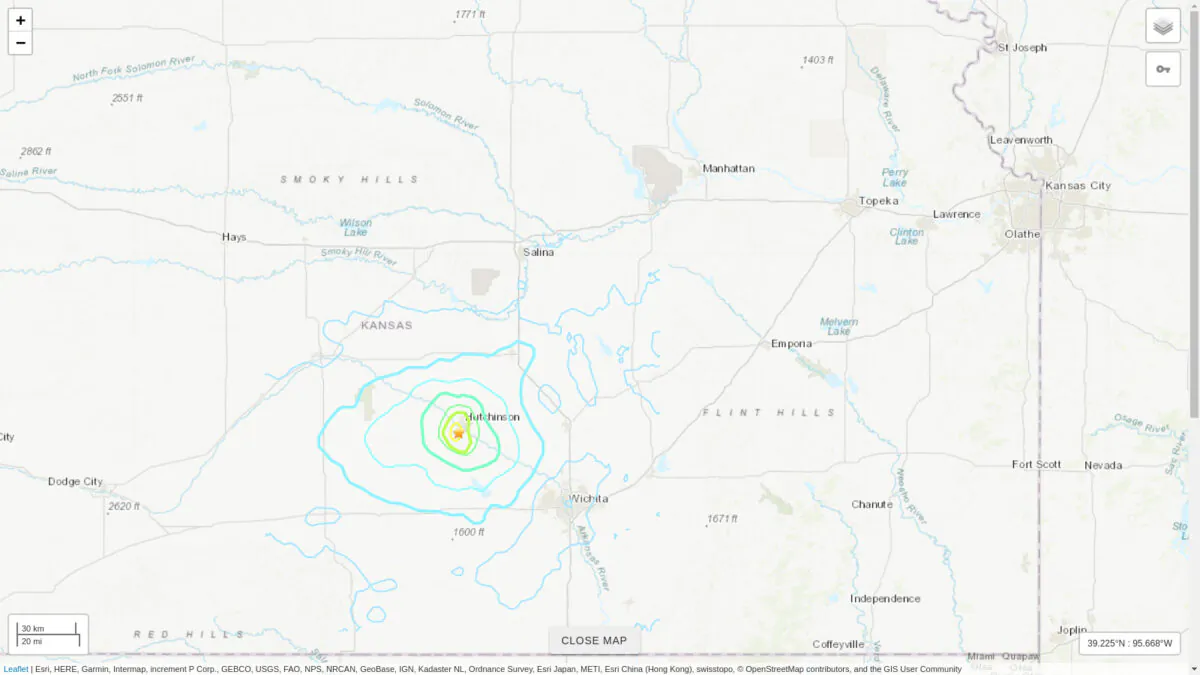 The U.S. Geological Survey reported a magnitude 4.5 earthquake struck about 2 miles southwest of Hutchinson in Reno County shortly after 1 p.m. on January 19 (U.S. Geological Survey)