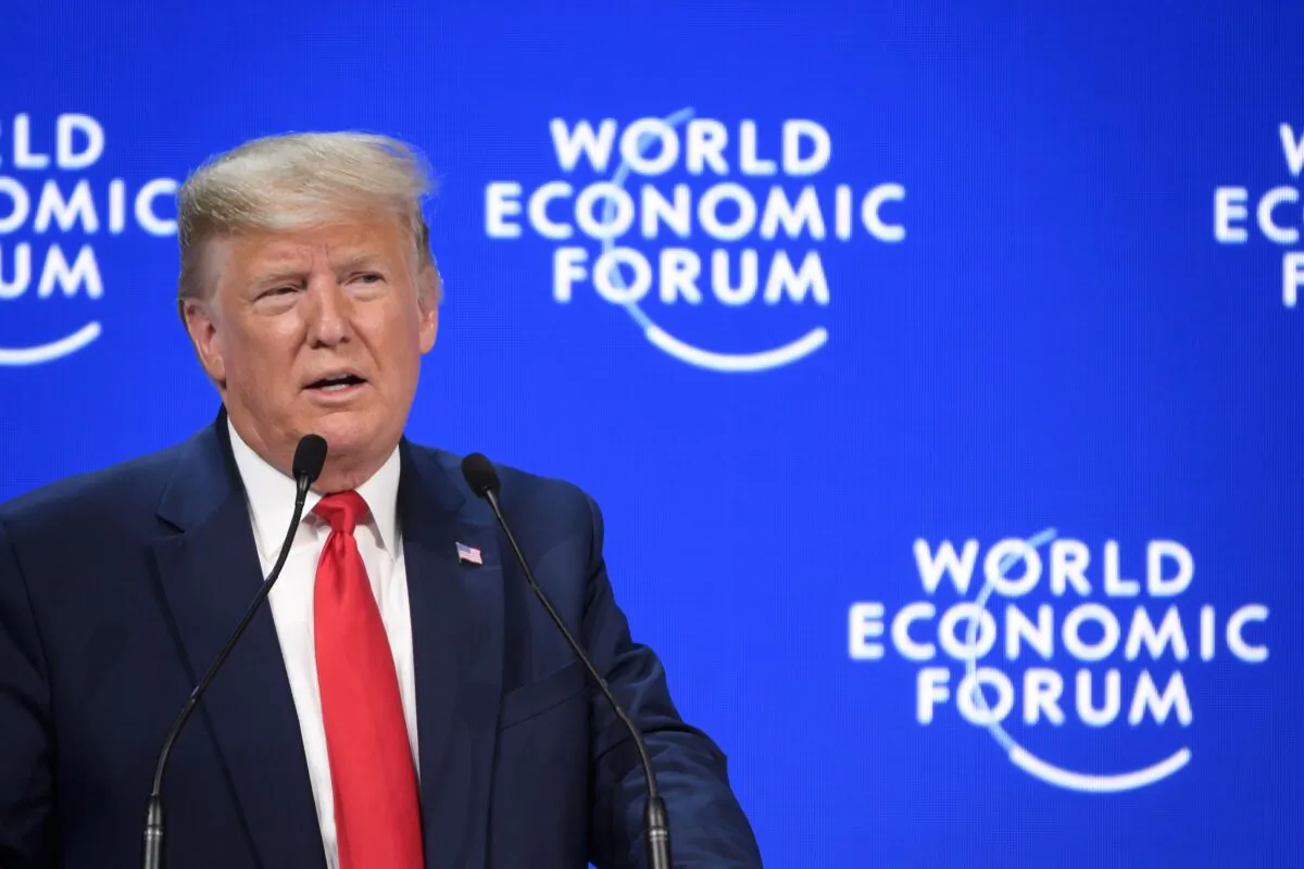 President Donald Trump delivers a speech at the Congres center during the World Economic Forum annual meeting in Davos, Switzerland, on Jan. 21, 2020. (Fabrice Coffrini/AFP via Getty Images)