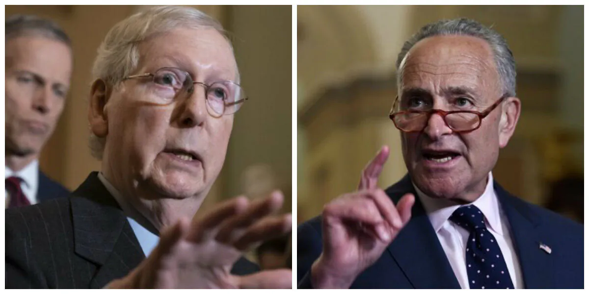 (L) Senate GOP Leader Mitch McConnell (R-Ky.) and (R) Senate Democrat Leader Chuck Schumer (D-N.Y.). (J. Scott Applewhite/AP Photo; Win McNamee/Getty Images)