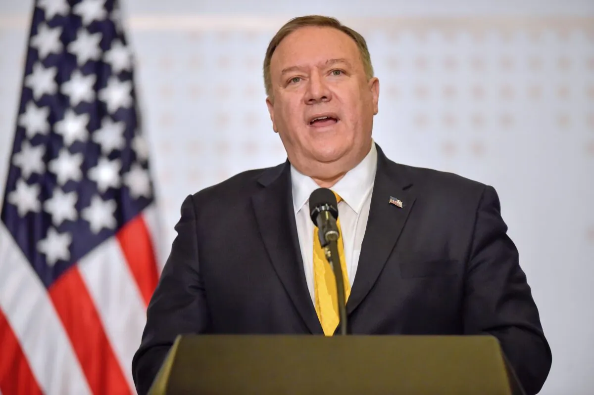 US Secretary of State Mike Pompeo speaks during the III Hemispheric Ministerial Conference of Fight Against Terrorism, in Bogota on Jan. 20, 2020. (Raul Arboleda/AFP via Getty Images)