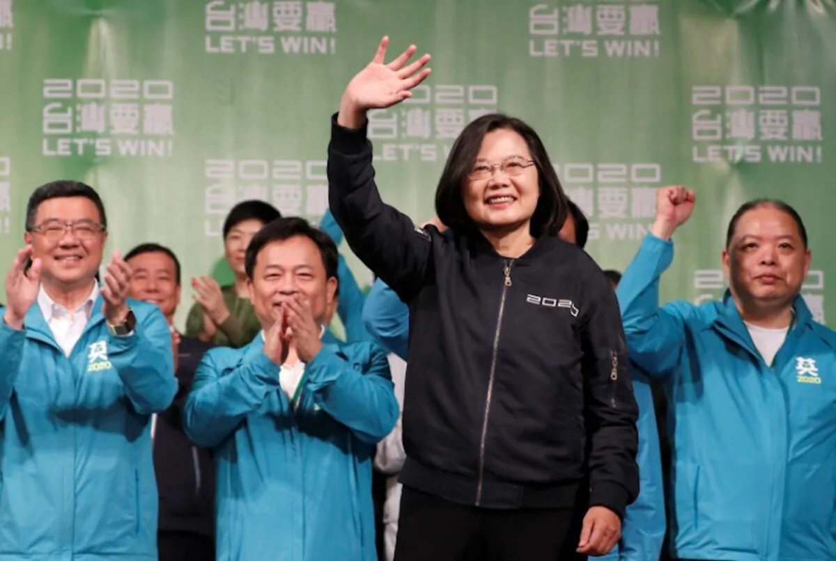 Incumbent Taiwan President Tsai Ing-wen waves to her supporters after her election victory at a rally, outside the Democratic Progressive Party (DPP) headquarters in Taipei, Taiwan on Jan. 11, 2020. (Tyrone Siu/Reuters)