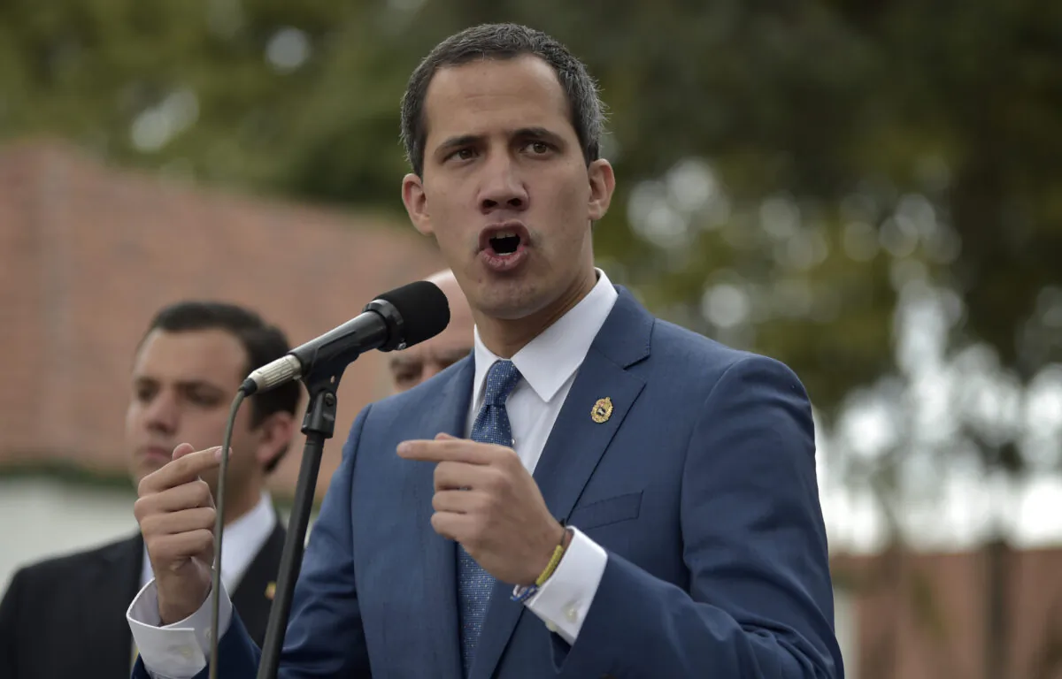 Venezuelan opposition leader Juan Guaidó delivers a press conference in Bogota, Colombia, on Jan. 20, 2020. (Raul Arboleda/ AFP via Getty Images)