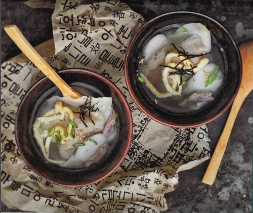 Korean rice cake soup with dumplings, traditionally eaten to celebrate Lunar New Year. (Jean Cazals)