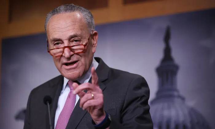 Senate Minority Leader Charles Schumer (D-N.Y.) calls on reporters during a news conference at the U.S. Capitol in Washington, on Jan. 22, 2020. (Chip Somodevilla/Getty Images)