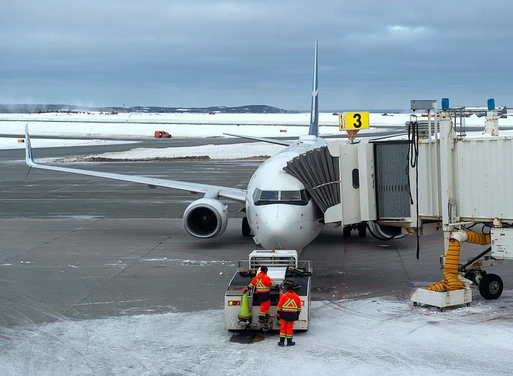 A Westjet aircraft prepares to depart the airport in St. John’s on Jan. 22, 2020. (The Canadian Press/Andrew Vaughan)