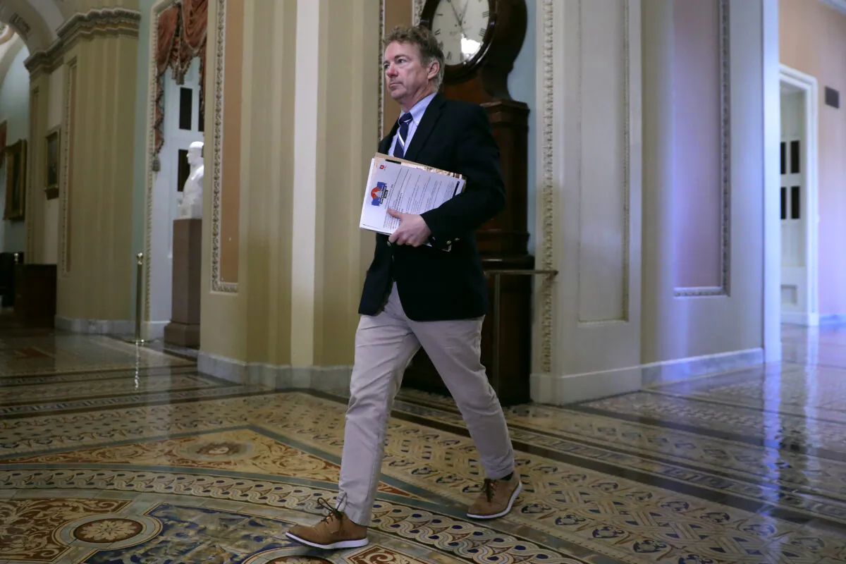 Sen. Rand Paul (R-Ky.) heads toward the Senate Chamber before the start of President Donald Trump's impeachment trial at the U.S. Capitol in Washington on Jan. 21, 2020. (Chip Somodevilla/Getty Images)