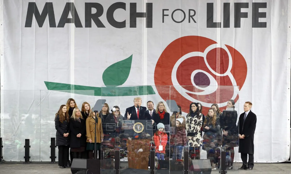 President Donald Trump speaks at a March for Life rally on the National Mall in Washington on Jan. 24, 2020.  Patrick Semansky/AP Photo