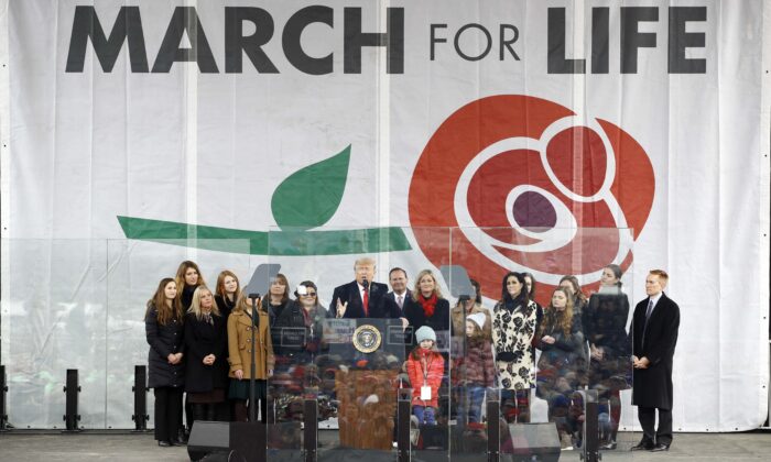 President Donald Trump speaks at a March for Life rally on the National Mall in Washington on Jan. 24, 2020. (Patrick Semansky/AP Photo)