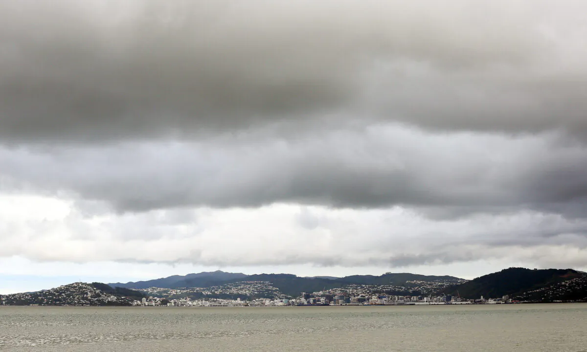 Dark clouds sit over Wellington City, New Zealand, on May 15, 2015.  Hagen Hopkins/Getty Images)